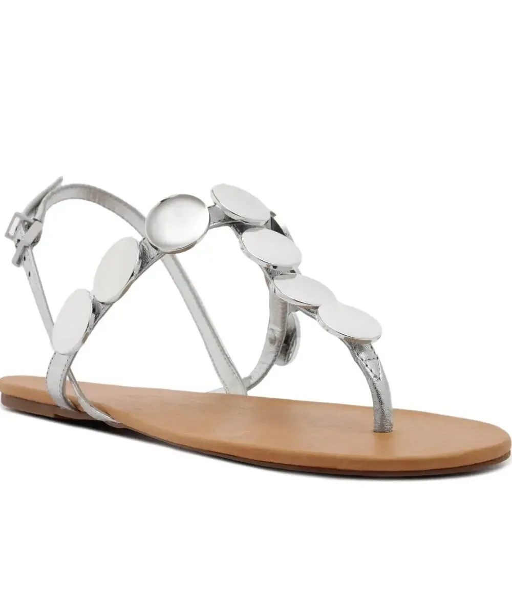 NWT Schutz Acacia Flat Sandal Metallic Silver Leather • Size 9